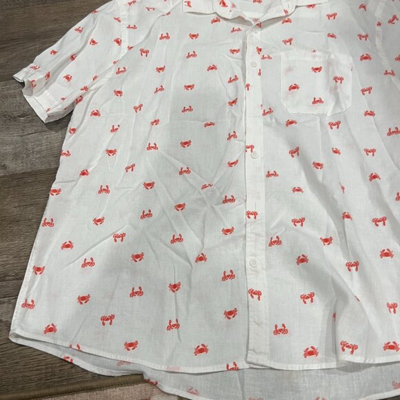 Magaschoni White Linen Viscose Shirt Red Crab Print Short Sleeve Size XL - Picture 4 of 8